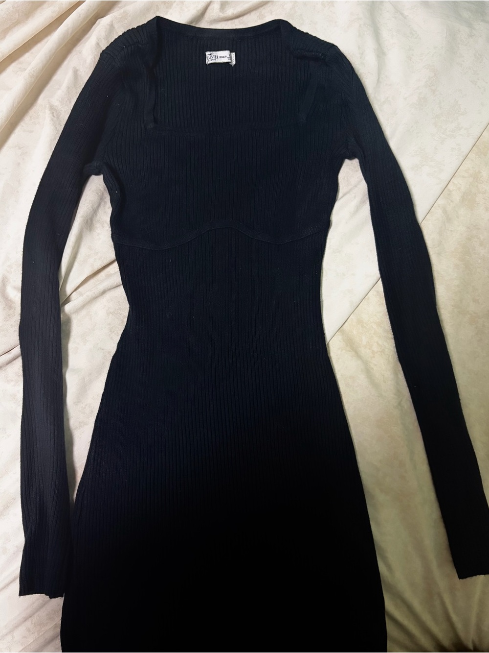 Hollister Black Ribbed Long-Sleeve Bodycon Dress